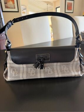 Dooney & Bourke Black Leather Trim Gray Monogram Shoulder Bag